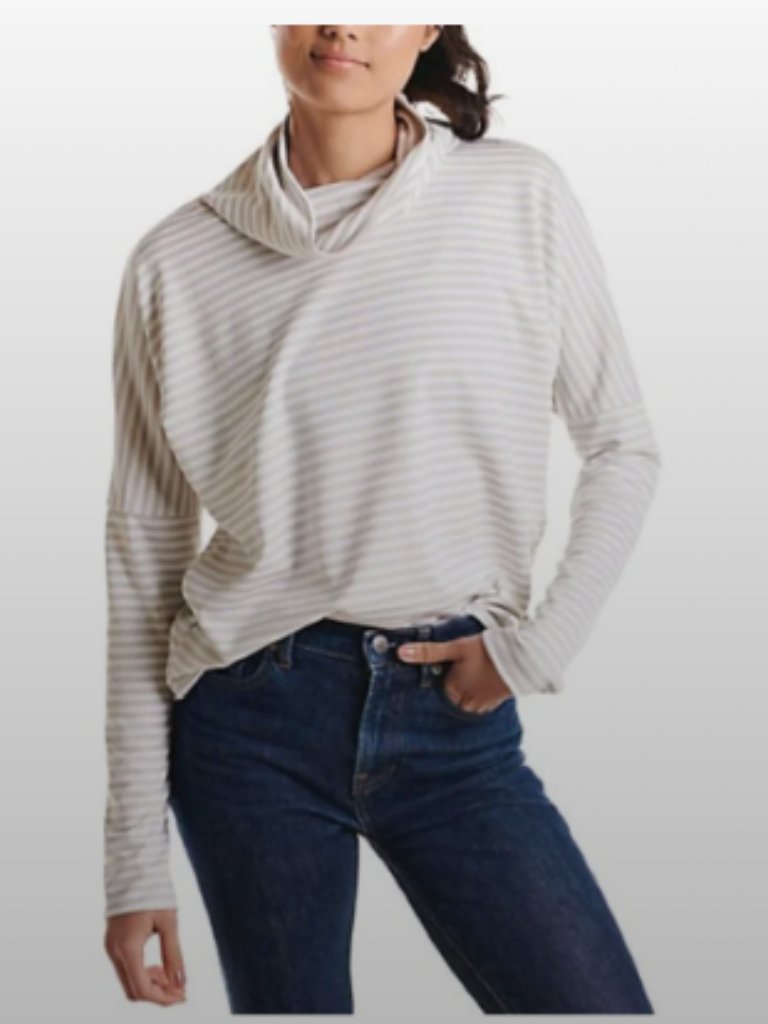 Oiselle One Mile Striped Turtleneck Pullover Top Neutral Running Drop Shoulder — image 3 of 8